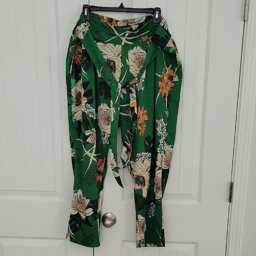 Like an Angel Green Floral Wide Leg Pants